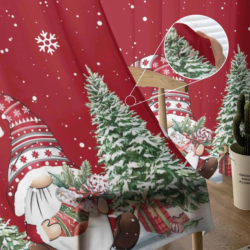 Christmas Gnome Christmas Tree Red Sheer Curtains for Living Room Decoration Window Curtains Kitchen Tulle Voile Curtains