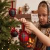 Samtband Karomuster Weihnachtskugel Leichtes bruchsicheres Design Schaumstoff Weihnachten Kugel Vorgebundene Schleife Britischer Stil