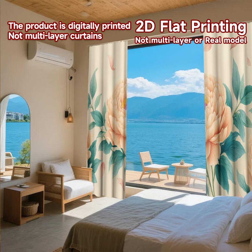2D FLAT PRINTING 2pcs Curtains (Without Rod) Floral Spring Blossom Design (3) April Fools is Day Festival Creative Curtains