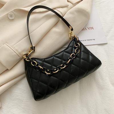 Niche Retro Black Underarm Bag for Women New Trendy Versatile Chain Handbags Solid Commuter One Shoulder Crossbody Bags