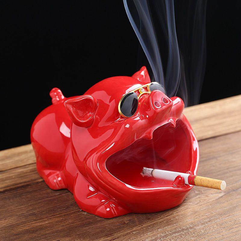 New Household Cute Cartoon Fu Pig Dog Ashtray Creative Ceramic Ashtray Personalized Trend Windproof Fly Ash
