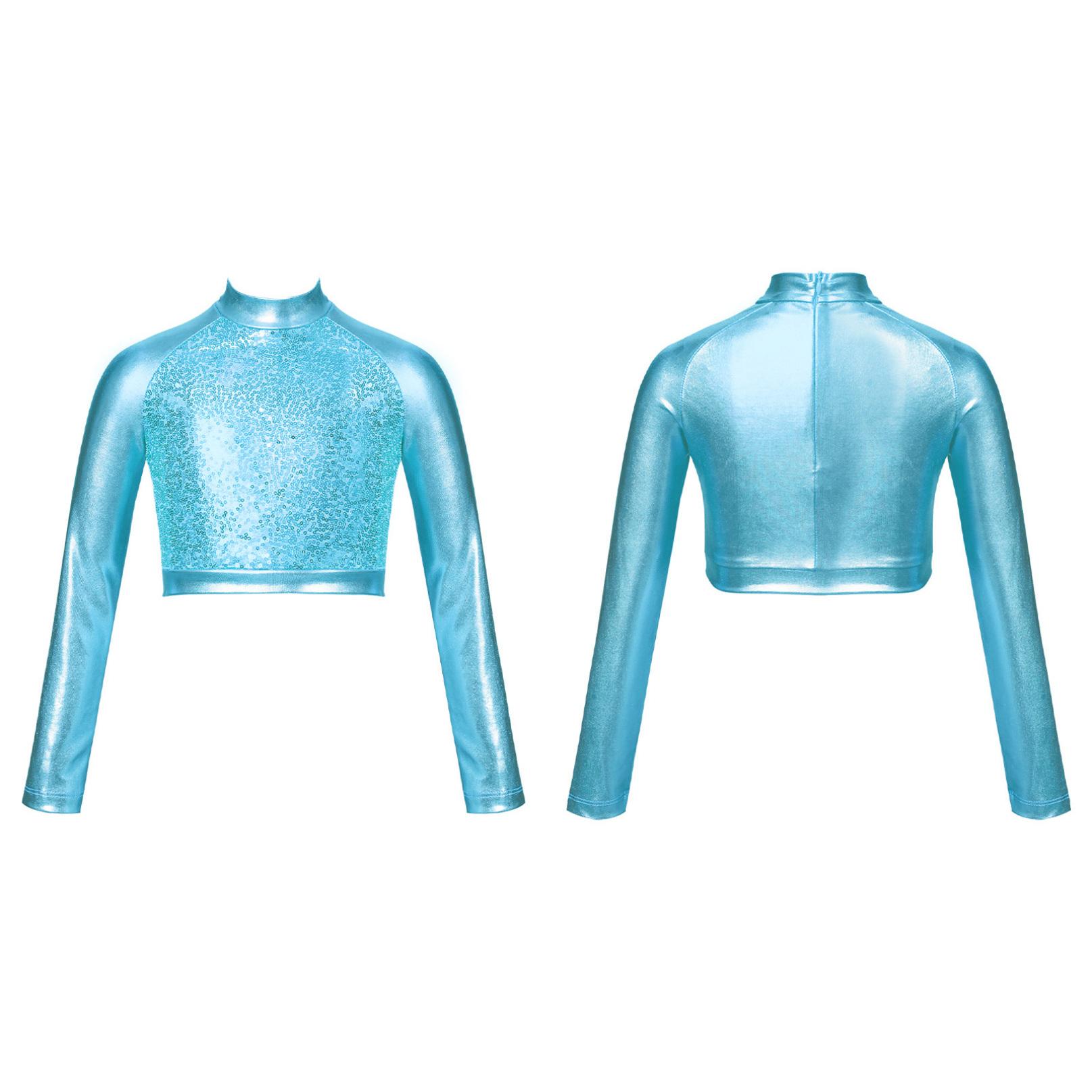 

Футболка з довгим рукавом і блискучим блиском для дітей, дівчаток, балетне купальник, гімнастичне виконання 7-8 Years