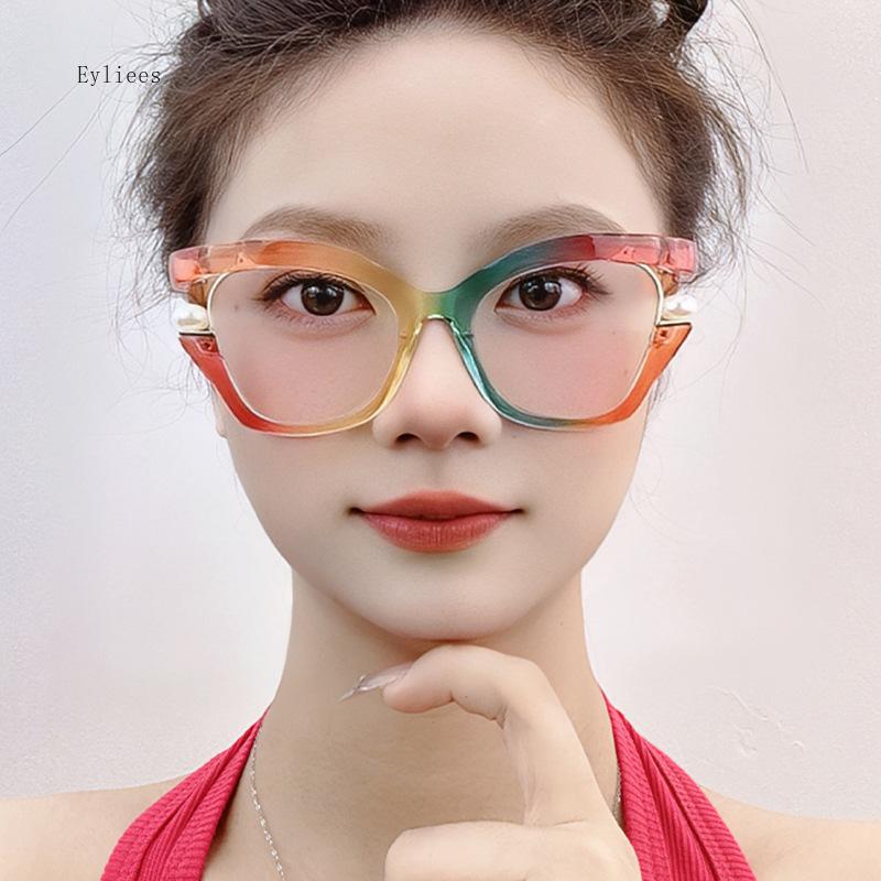 Fashion Women Anti Blue Light Glasses For Men Vintage Pearl Purple Cat Eye Frame Clear Lens Brand Colorful Female Eyeglasses