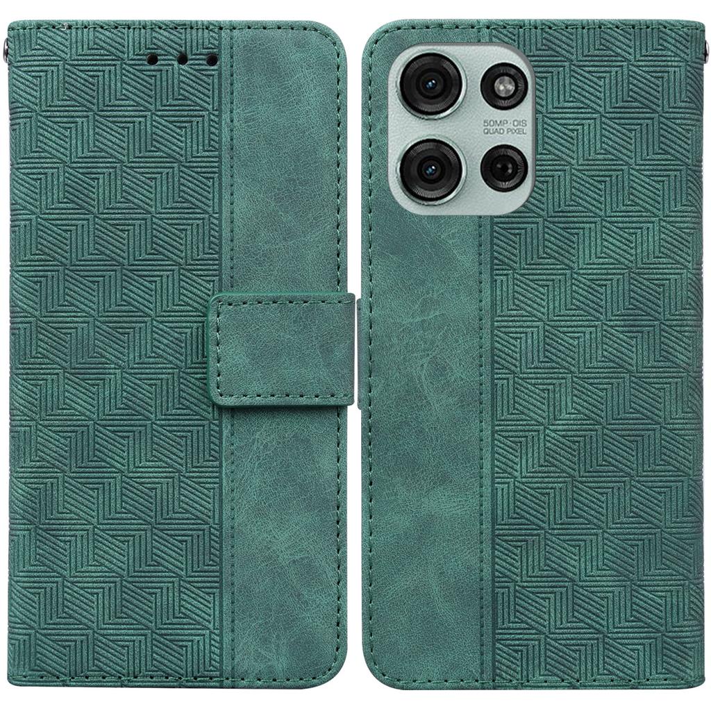 For Motorola Moto G75 5G Case Geometry Pattern Leather Wallet Phone Cover with Wrist Strap