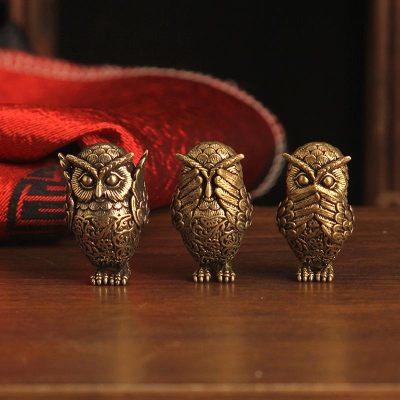 Retros Owl Sculpture Solid Brasses Durable Decoration for Desk Shelf Gift Artistic Handmade Figurine