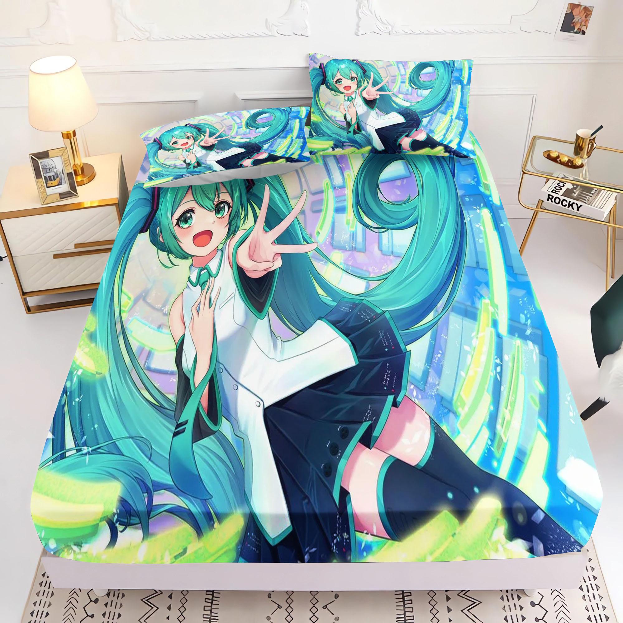 

Простыня на резинке с принтом Hatsune Miku Comforte Покрывало для кровати Полный комплект 3D Детское постельное белье Аниме Декор комнаты Дом 120x200x30cm