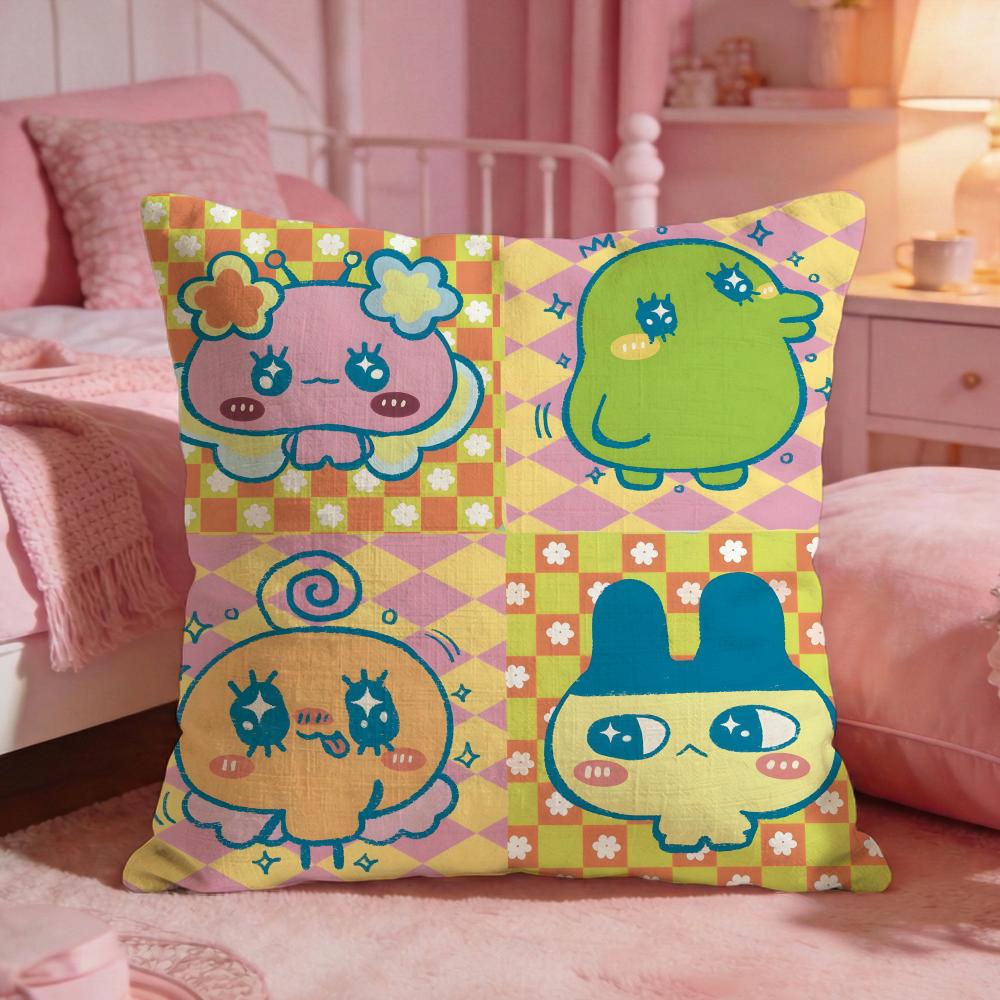 Cute Cartoon Tamagotchi Cushion Cover Premium Comfort Reversible Pillow Cove Two In One Design For Any Room Car Interior