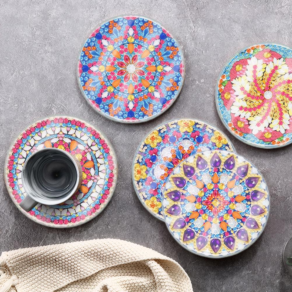 6PCS Special Shape Diamond Painting Art Coaster Kit Acrylic Diamond Painting Coasters Kits Washable Diamond Painting DIY Coaster