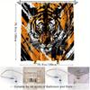 1pc Tiger Art Shower Curtain - Bold Striped Design, Vibrant Orange & Black Polyester Fabric, 70. 8x70. 8 Inches with 12 Hooks,
