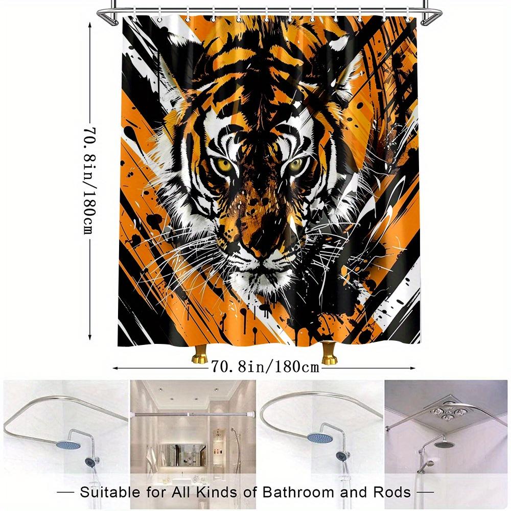 1pc Tiger Art Shower Curtain - Bold Striped Design, Vibrant Orange & Black Polyester Fabric, 70. 8x70. 8 Inches with 12 Hooks,