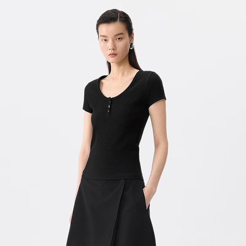 JNBY 2025 Summer Slim-Fit Short Sleeve U-Neck T-Shirt L