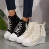 Fashion Lightweight Wedge Sneakers for Women Fashion Platform High Top Canvas Shoes Woman Zipper Lace Up Casual Walking Shoes Plus Size