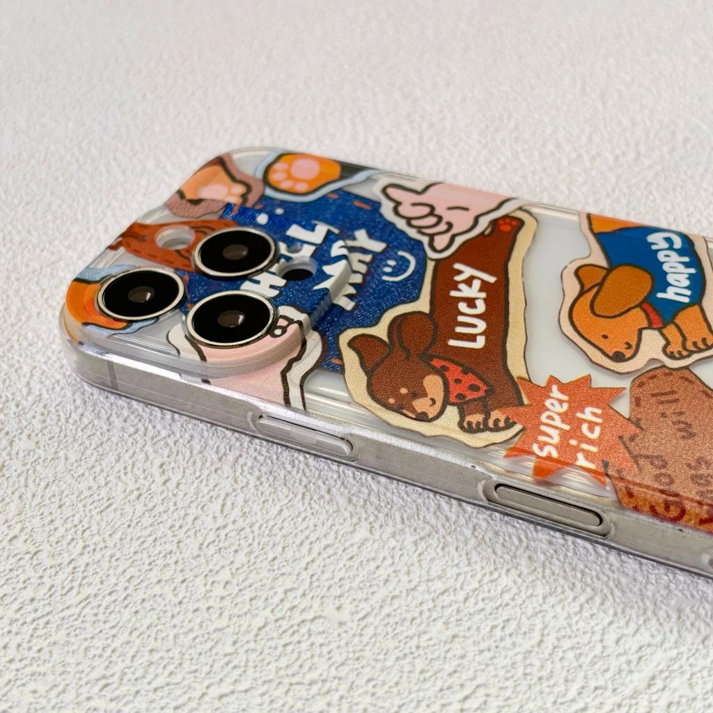 Dachshund Party Applicable Apple 16 Transparent 17Promax Mobile Phone Case IP15 Fine Hole Too Empty Case 14 Cute 13