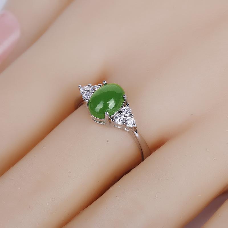 Natural Hetian Jasper & Red Corundum Adjustable Gemstone Ring for Women