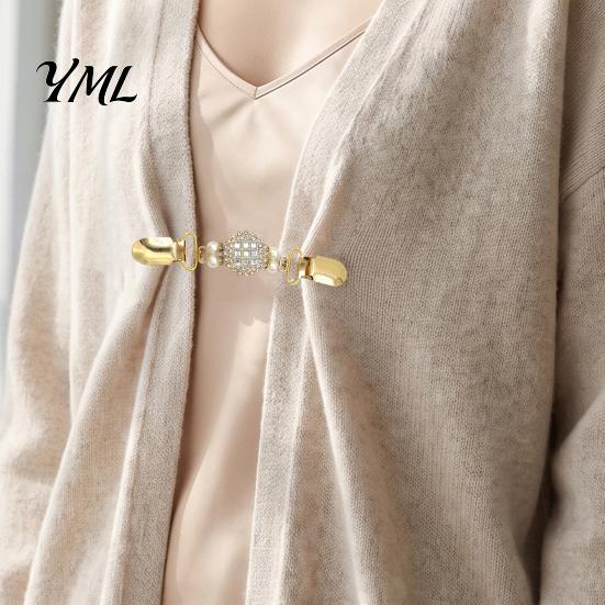 Fashionable Collar Pin 2Pcs Vintage Sweater Clips for Women Girls, Retro Faux Pearl And Rhinestones Cardigan Clips, Elegant Clothing Fasteners Dresses