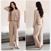 Women's Modal Long Sleeve Pajama Set with Bra Pads, Camisole, and Pants, Fall/Winter 3-Piece Set, Suitable for Outdoors.