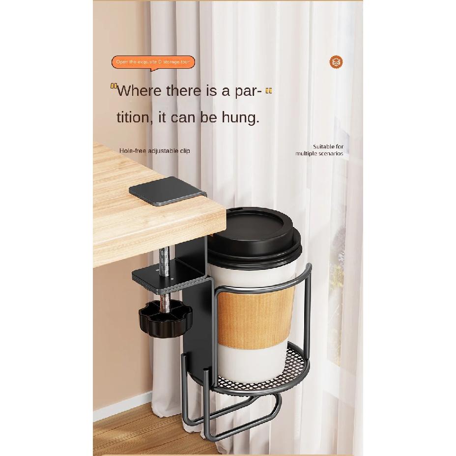 2 in 1 Desk Cup Holder with Headphone Hanger Holder, Anti-Spill Cup Holder-360° Rotation Stand Hook Suitable for Coffee Mups