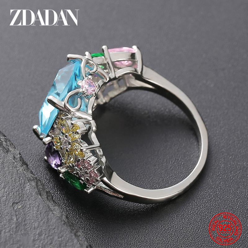 925 Sterling Silver Square Gemstone Ring for Women Fashion Glamour Gift Wedding Jewelry