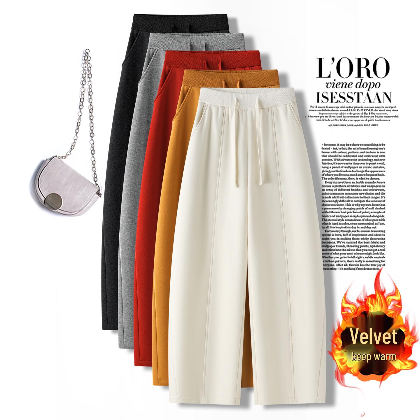 

Women s 2025 Winter High-Waisted Fleece-Lined Curved Leg Pants 31 чёрный