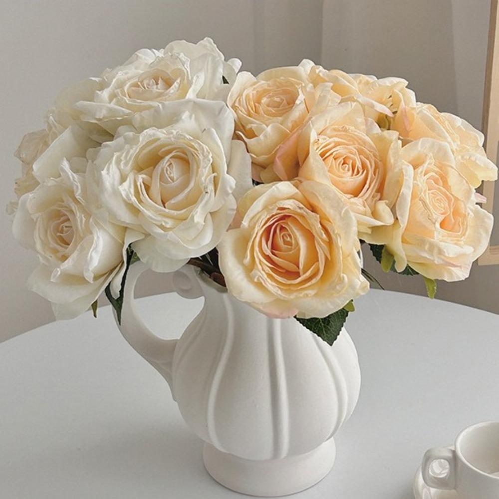 6 Pcs/Bunch DIY Artificial Big Rose Bouquet Home Dining Table Desktop Decoration Photography Prop
