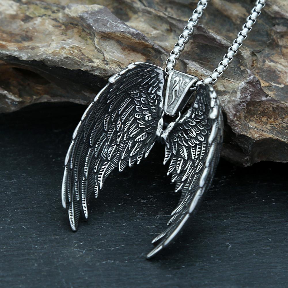 Fashion Stainless Steel Angel Wings Pendant Necklace For Men Punk Hip Hop Nightclub Party Vintage Necklace Jewelry