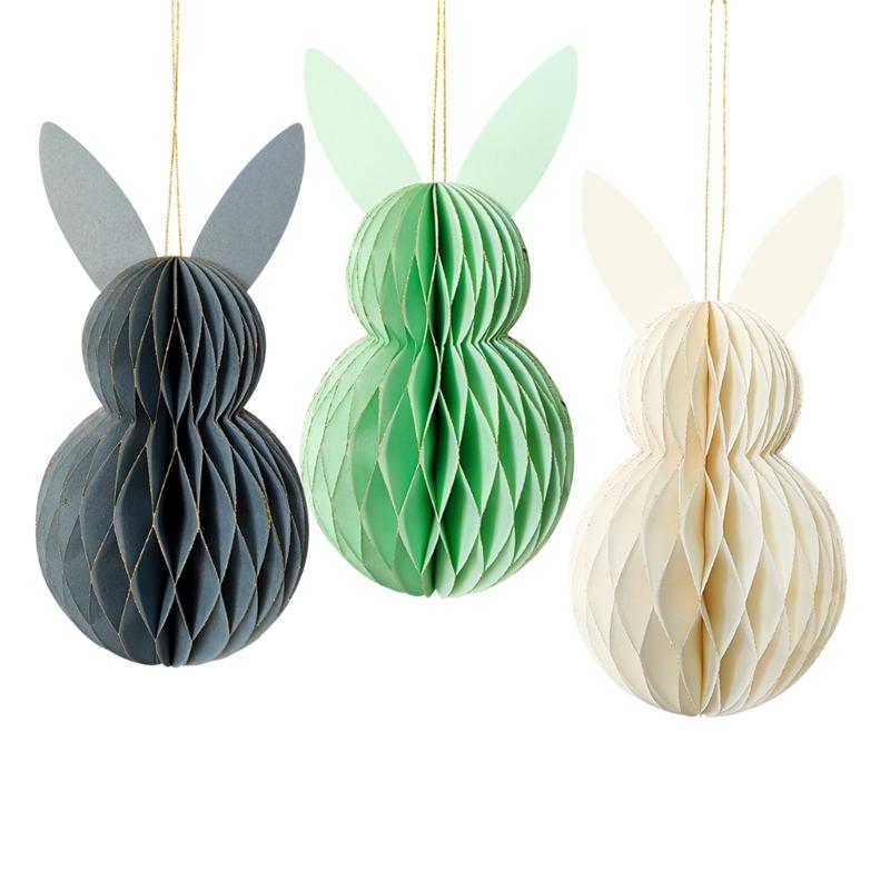 6pcs Lovely Rabbit Honeycomb Ornaments Tree Hanging Pendants for Holiday Easy Decoration in Homes or Schools colore grigio