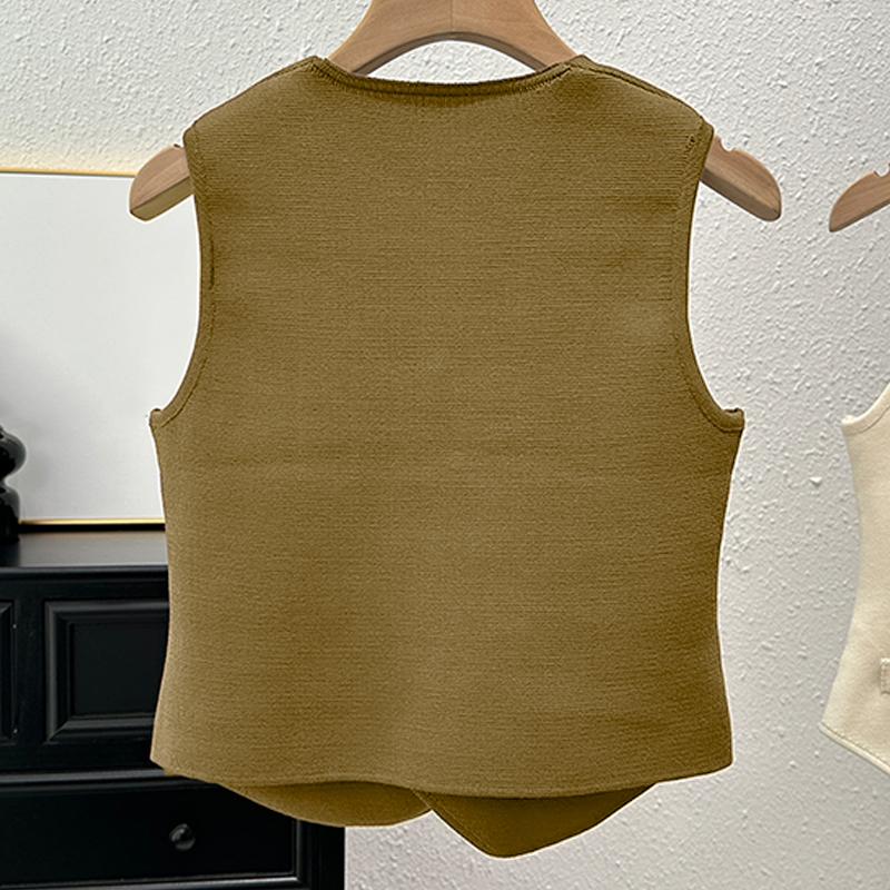 French Retro V-Neck Single-Breasted Irregular Sleeveless Slim Knitted Vest For Women