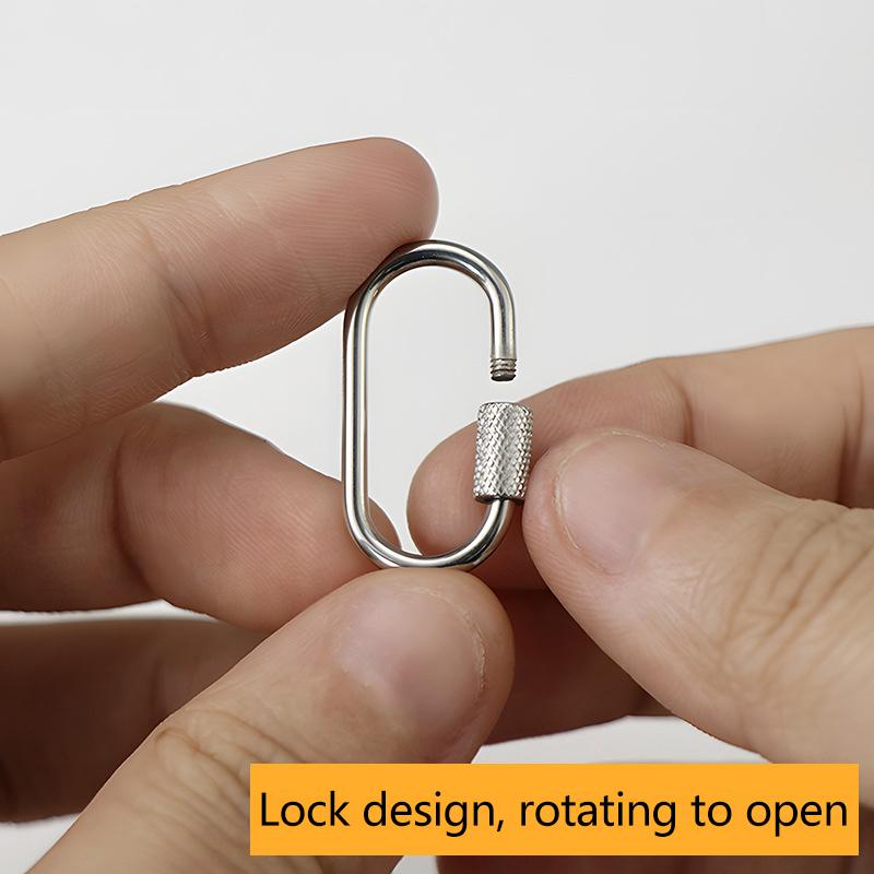 304 Stainless Steel Oval Screw Locking Carabiner Key Ring Keychain Mini Water Bottle Backpack Buckle Lightweight Hanging Buckle
