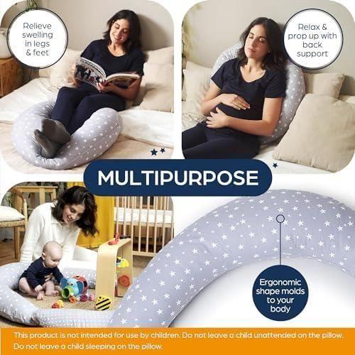 Niimo Breastfeeding and Pregnancy Pillow - Grey - Alpha Xxl - Multifunctional - Removable 100% Cotton Cover