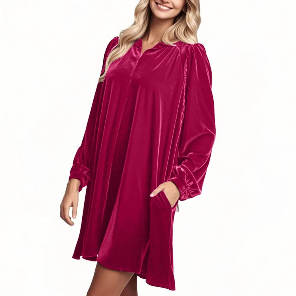 Women's Long Sleeved Solid Color Loose Straight Dress