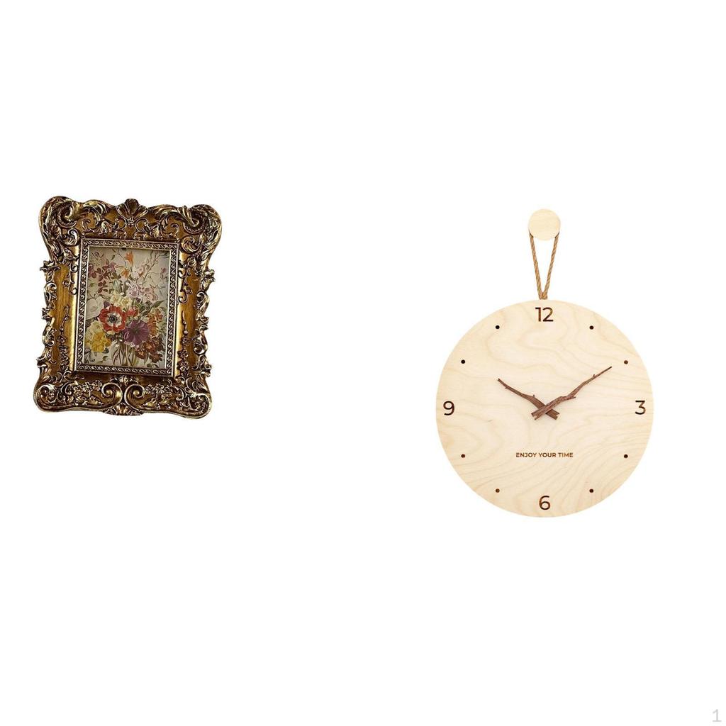Hand Carved Floral Photo Frame And Wood Wall Clock Decorative Minimalist Modern Nordic Picture