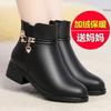 Real soft leather mother shoes women's cotton shoes winter velvet short boots thick heel flat bottom medium cotton leather shoes non-slip cotton boots