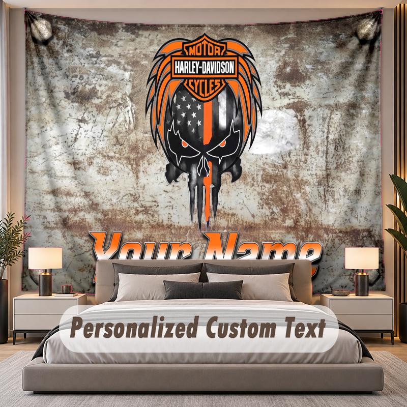 Custom Name Text Tapestry Harley-Davidson Personalized Polyester Wall Tapestry For Bedroom And Room