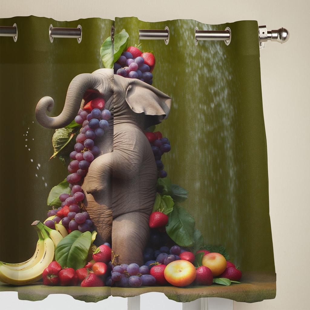 Fruit Elephant Bathing Curtains for Bedroom Living Room Window Curtain Treatments Blinds Kitchen Home Decor Drapes