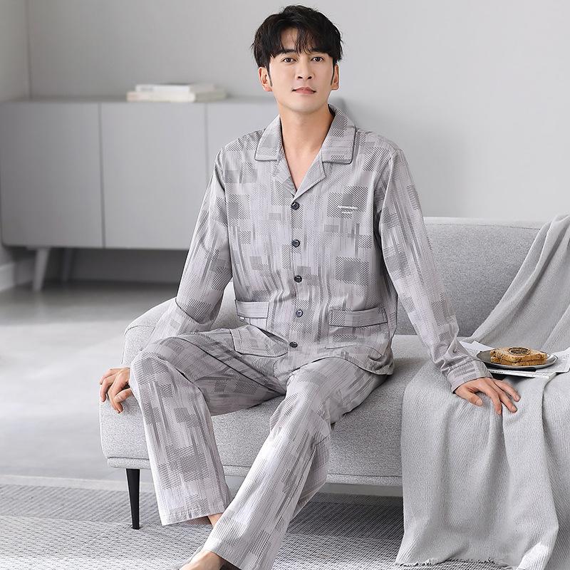 Pajamas Men'S Spring And Autumn Autumn Pure Cotton Long Sleeves Wear Loungewear Men'S Large Size Suit