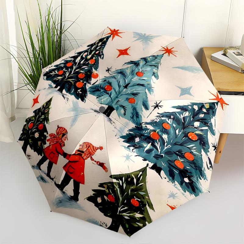 

1pc Christmas Tree in the Snow Automatic Open/CloseUmbrella-CuteUmbrella with Cute Design, Portable 3-Fold Compact Umbrella for Men & Women, Valentine
