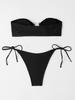 2024 Europäisches und amerikanisches sexy Bikini-Set aus glänzendem Stoff mit Tube-Top