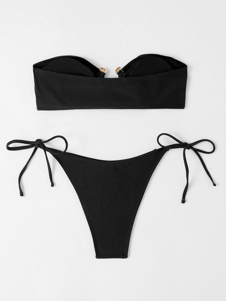 2024 Europäisches und amerikanisches sexy Bikini-Set aus glänzendem Stoff mit Tube-Top
