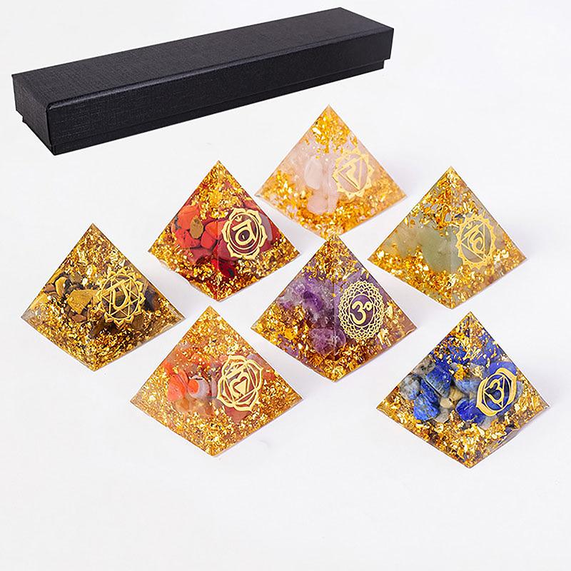 7Pcs Pyramid Set With Gift Box 3Cm Natural  Stone Pyramid  Energy Tower Home Decorative Ornament Home Decor