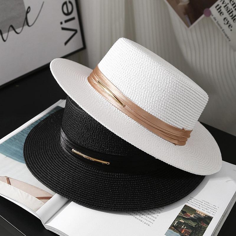 White top hat women's summer shade straw hat Internet celebrity beach vacation show face small sun hat