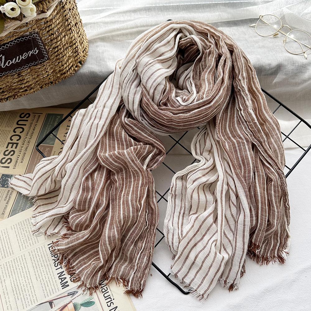 Unisex Japanese Style Cotton Linen Striped Scarves Men Soft Warm Neckerchief Male Accessories Short Tassel Bufandas Shawls