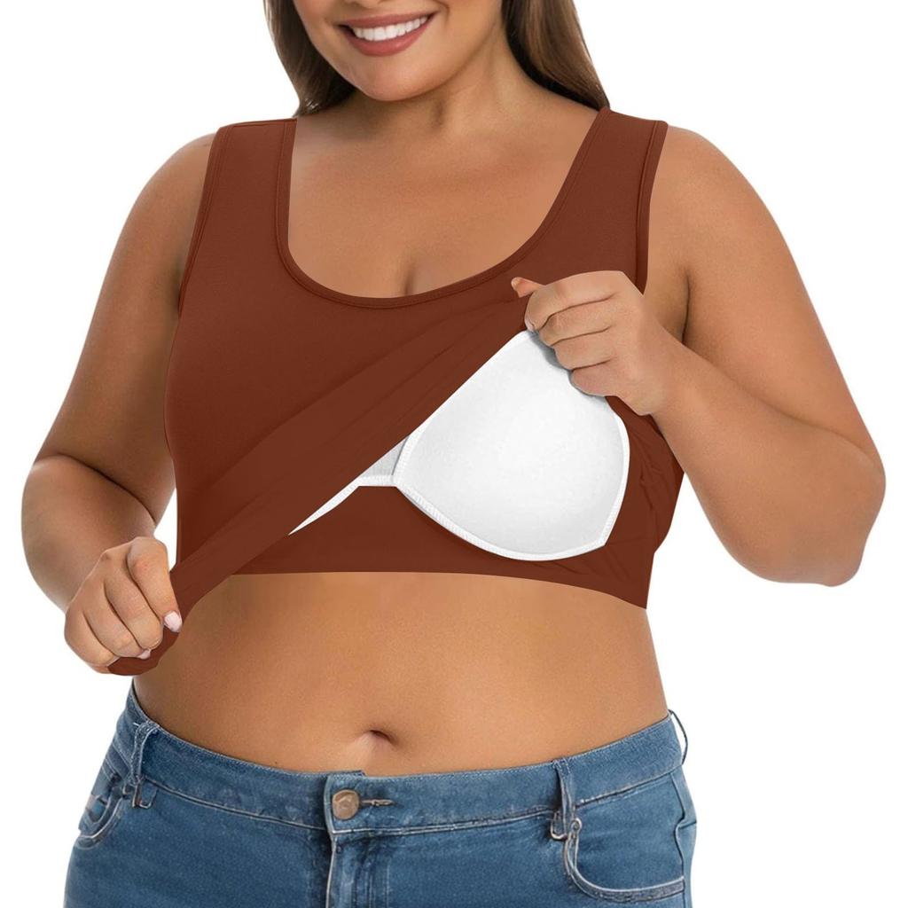 Plus Size Women's Camisole With Bottom And Chest Pad, Sexy Oversized Underwear With Chest Pad