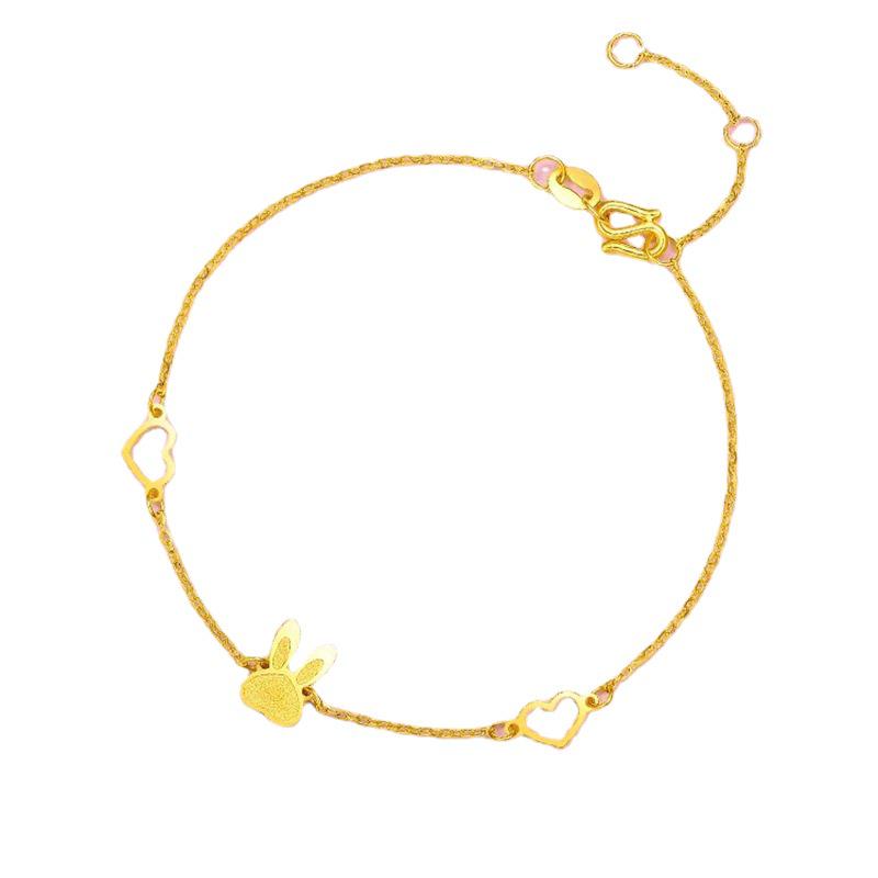 Vietnam Sand Gold Pretty Rabbit Bracelet with White Rabbit Charm and Brass Gold-Plated Beads - Lovely Jewelry Gift