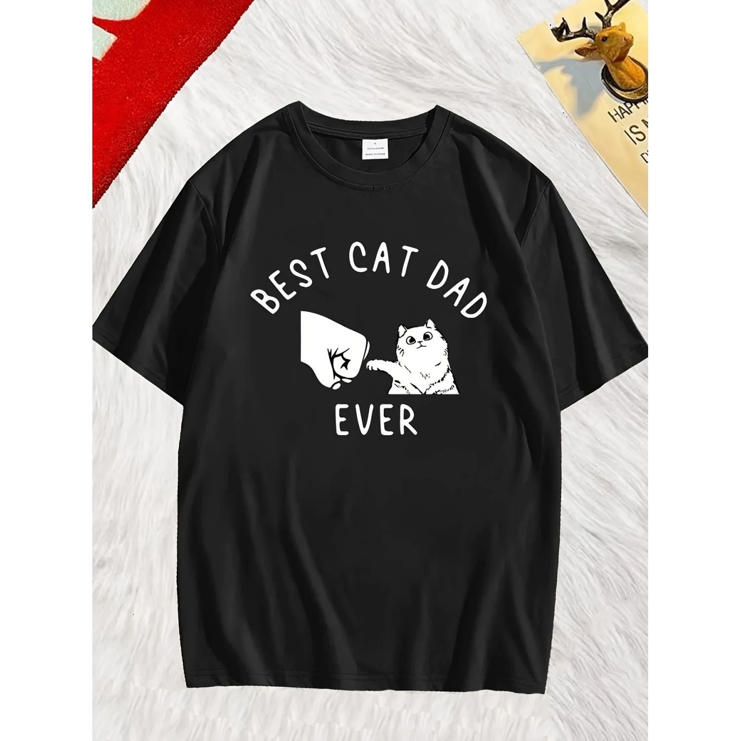 

Best Cat Dad Print Men s Short Sleeve Casual Crew Neck T-shirt, T-shirt, Comfortable Breathable T-shirt Ever S чёрный