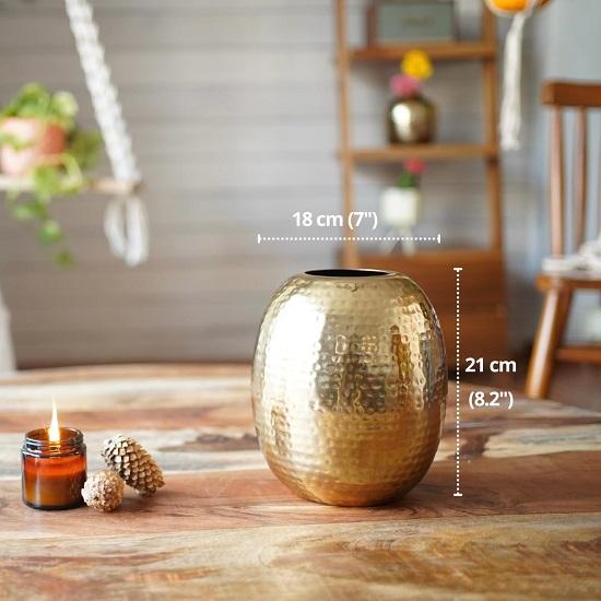 Vase aus gehämmertem Metall in ovaler Form als Heimdekoration für den Innen- und Außenbereich, Wohnzimmer, Balkon, das beste Geschenk zum Geburtstag