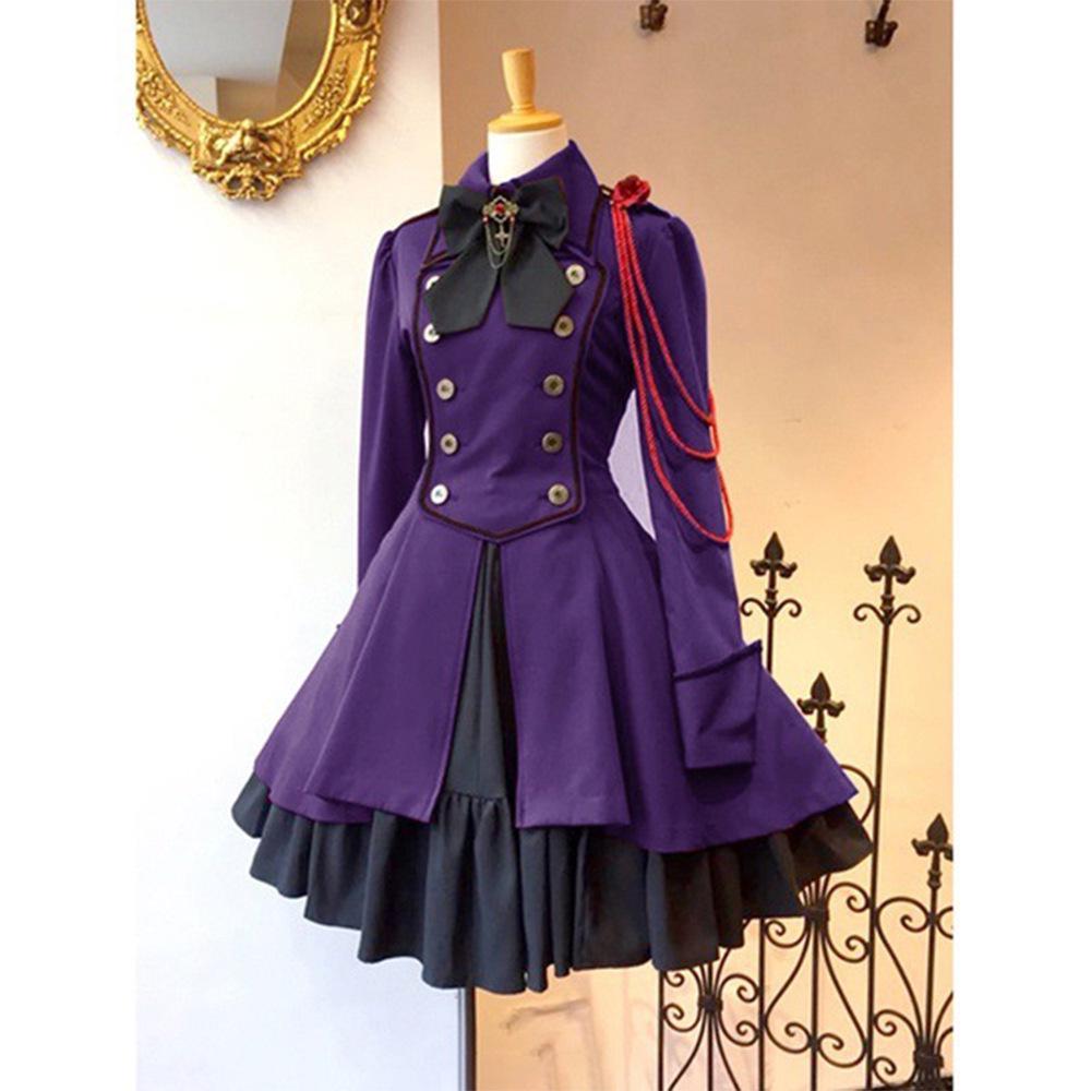 Medieval Renaissance Gothic Dress with Bow and Ruffle Skirt