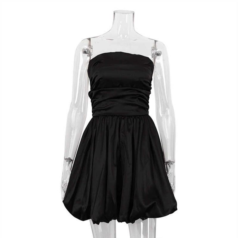 White Satin Dress Tube Top White Satin Dress French style Pleat Design Sense Niche Short dress Women