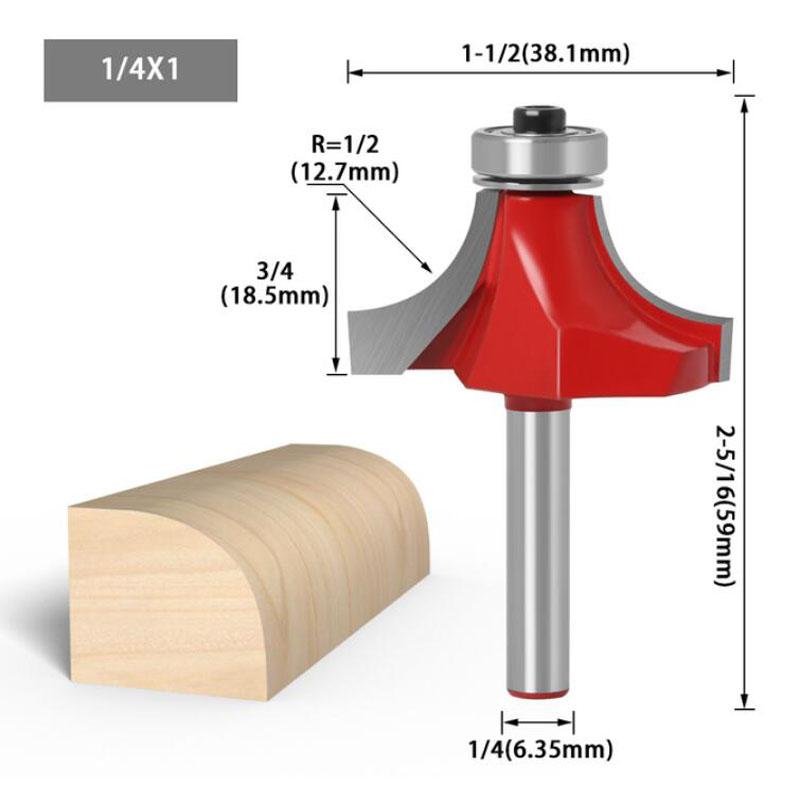Eck-Rundfräser mit 1/4- und 6-mm-Schaft und Lagerfräser für Holzarbeiten, Wolframkarbid