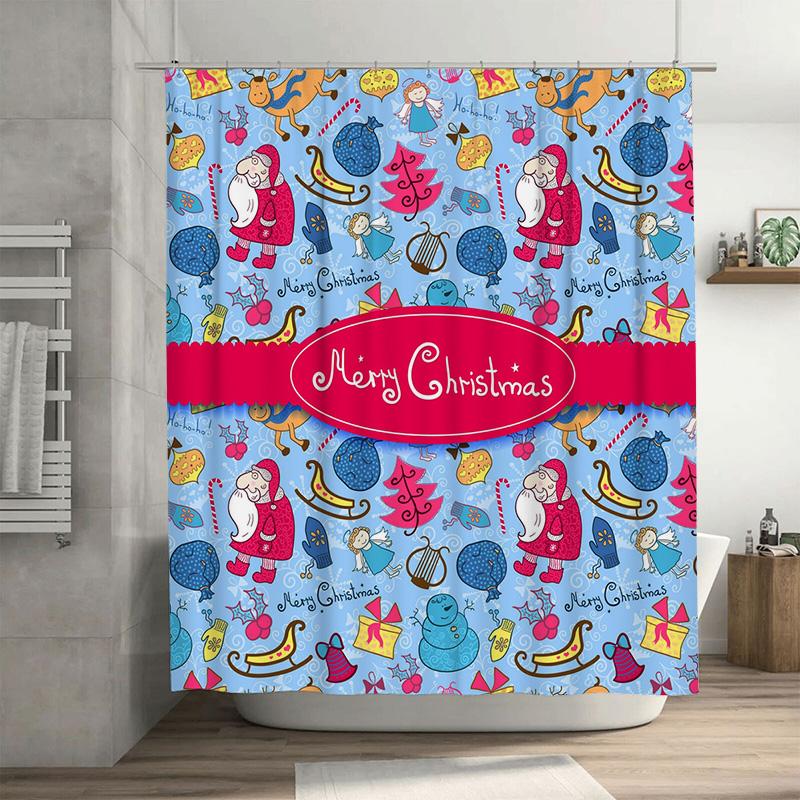 

Tu Festive Christmas Shower Curtain Holiday Bathroom Decor Reindeer Snowman Pattern Waterproof Fabric Backdrop Xmas Home Decor W60H190(CM)-1 Pcs