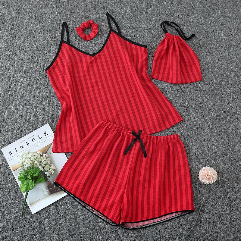 Parent-Child Matching Cotton Pajamas Set - Women's Tank Top & Shorts with Children's 7-Piece Homewear.